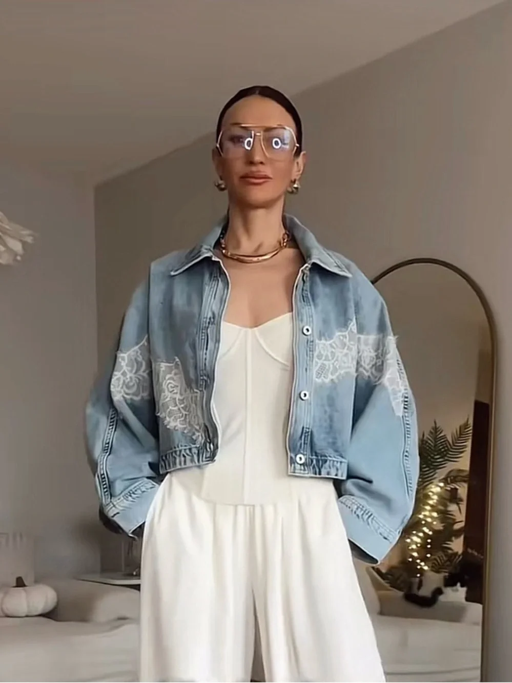 Zara Z1975 SHORT LACE DENIM JACKET SET - Picture 5 of 11